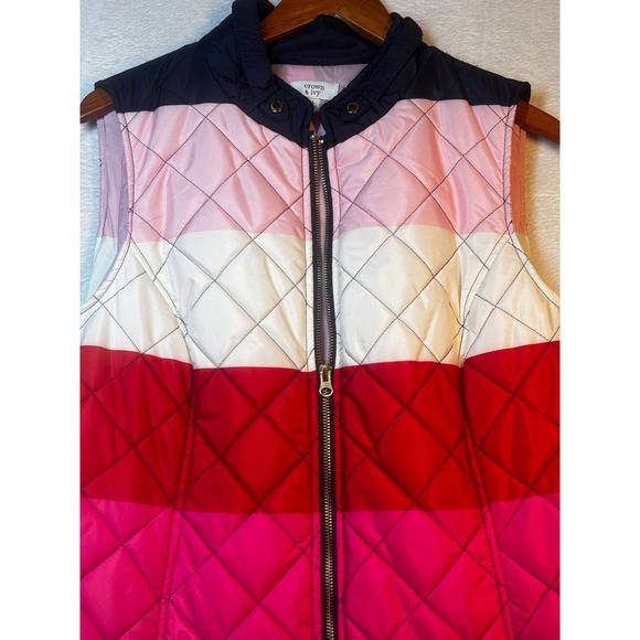 Crown & Ivy Quilted Colorblock Vest Women XL Pink White Red Green Zip Up - Picture 2 of 15